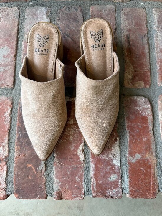 Beast Fashion Shoes - Beast Fashion Mules, Size 7, Tan Suede